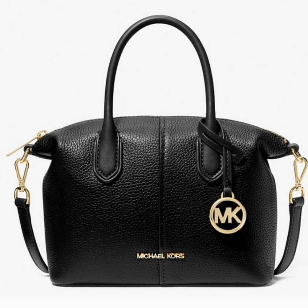 NWT Michael Kors Hyde Black Pebbled Leather Tote Crossbody Purse Small Satchel